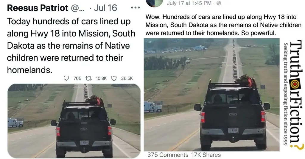 ‘Hundreds of Cars Are Lined Up Along Hwy 18 Into Mission, South Dakota as the Remains of Native Children Were Returned to Their Homelands’