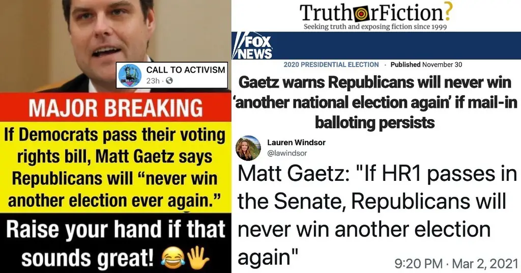 Rep. Matt Gaetz Says if Democrats Pass Voting Bill, Republicans Will ‘Never Win Another Election’