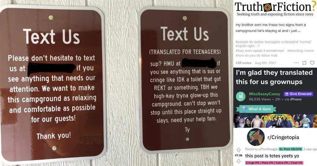 Campground Sign ‘Translated for Teenagers’