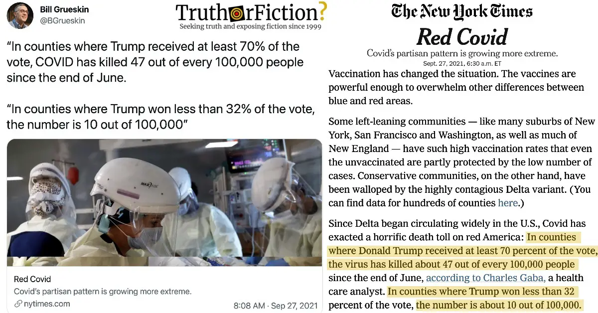 Covid Killed 47 Out Of Every 100 000 People In Counties Where Trump Got Over 70 Percent Of The Vote Truth Or Fiction