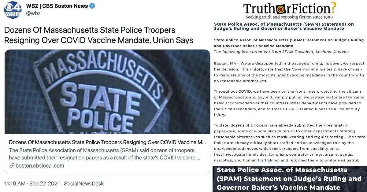 Did Dozens of Massachusetts State Police Resign over Vaccine Mandate?