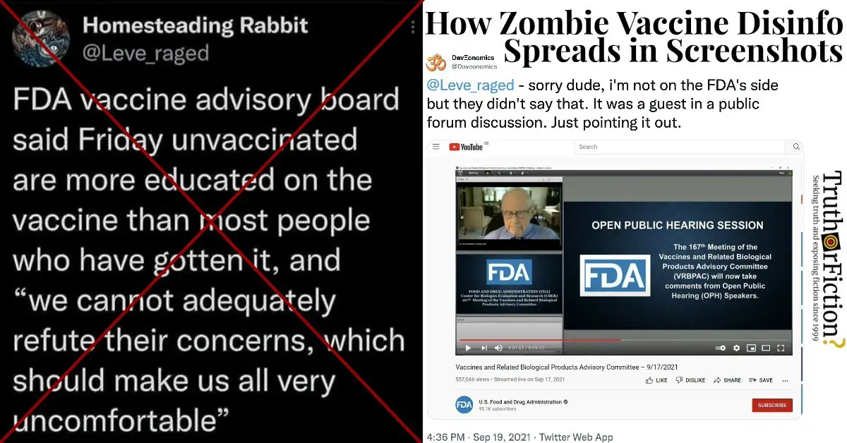 ‘FDA Vaccine Advisory Board Said Friday Unvaccinated Are More Educated on the Vaccine Than Most People Who Have Gotten It’ Tweet