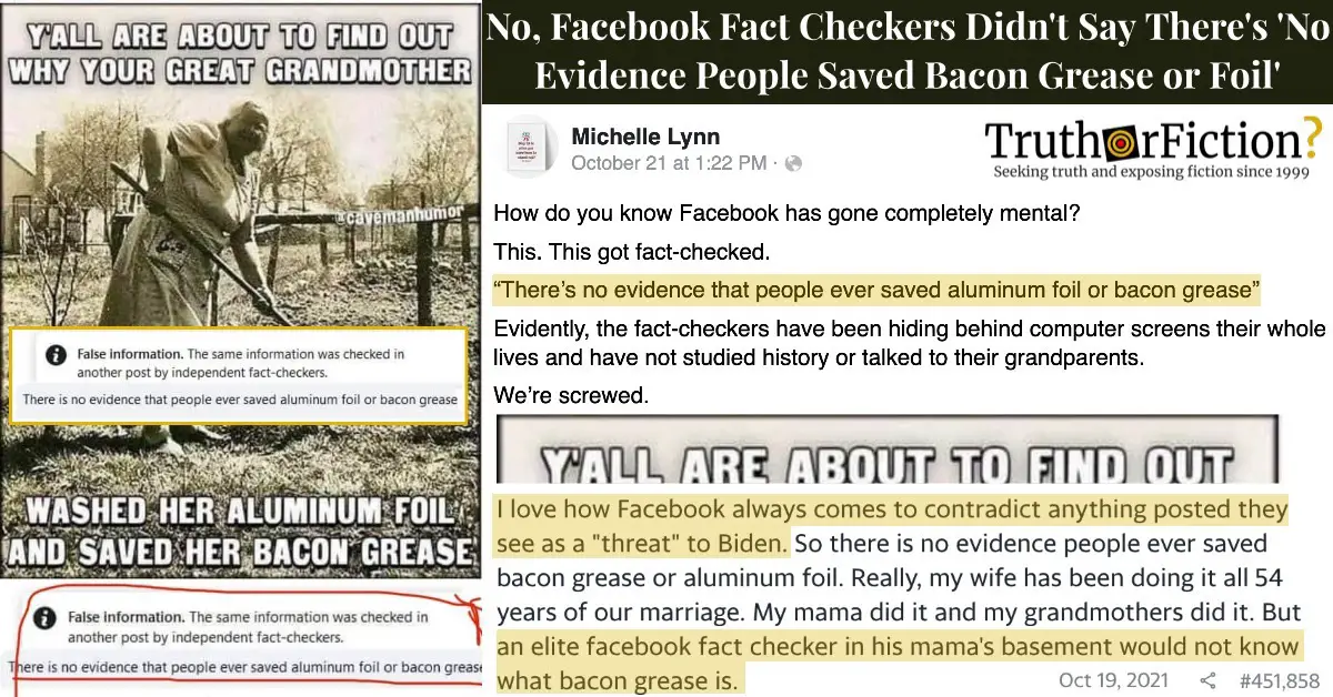 ‘There is No Evidence People Ever Saved Bacon Grease’ Facebook ‘Fact Check’