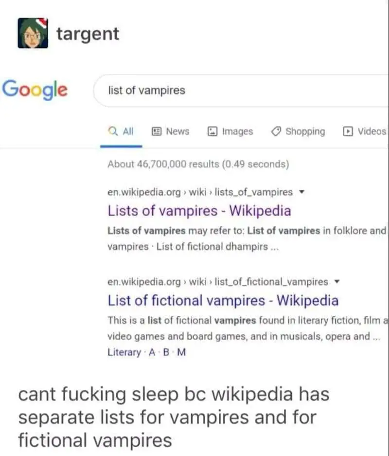 wikipedia has separate lists for vampires and fictional vampires