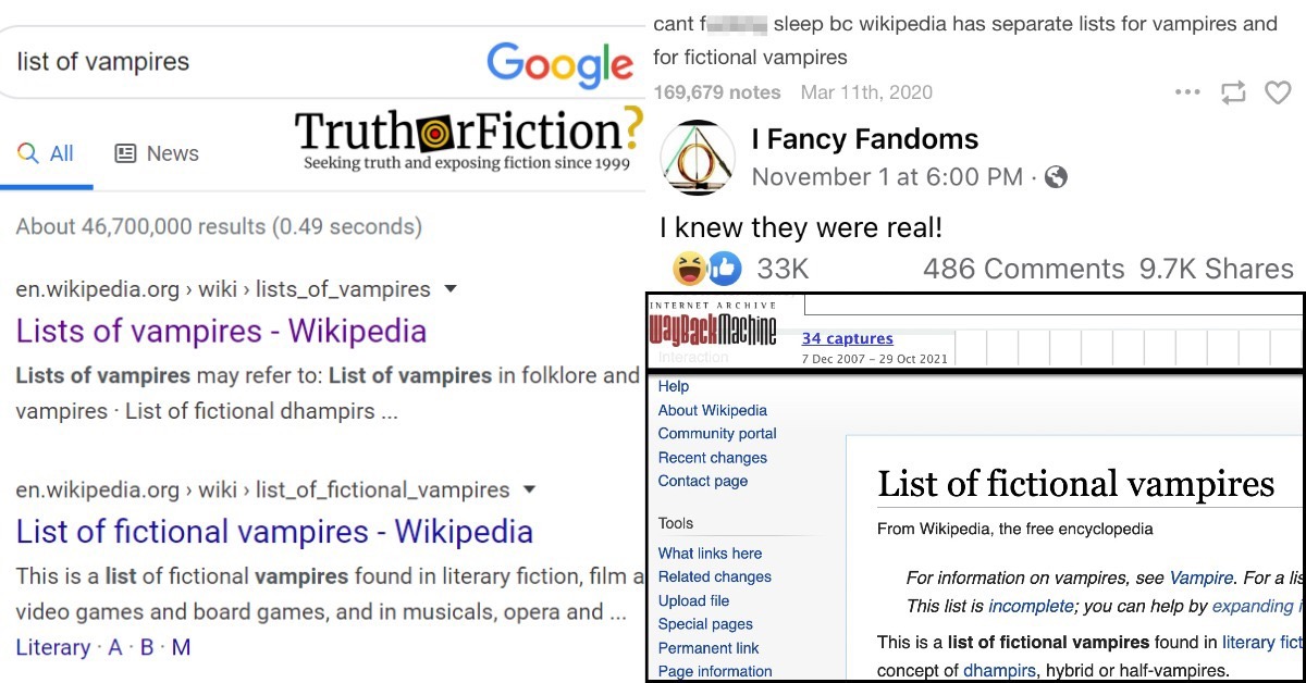‘Wikipedia Has Separate Lists for Vampires and Fictional Vampires’