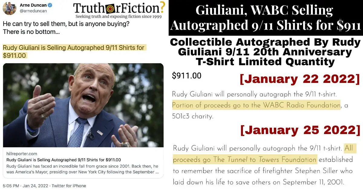 Rudy Giuliani’s $911 Autographed 9/11 T-Shirts