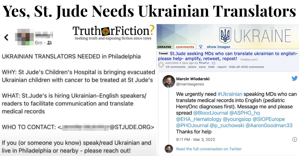 St. Jude Ukrainian Translators Request