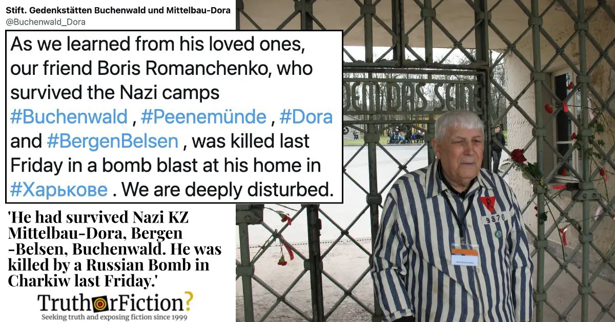 Holocaust Survivor Boris Romantschenko Killed in Russian Attack on Ukraine