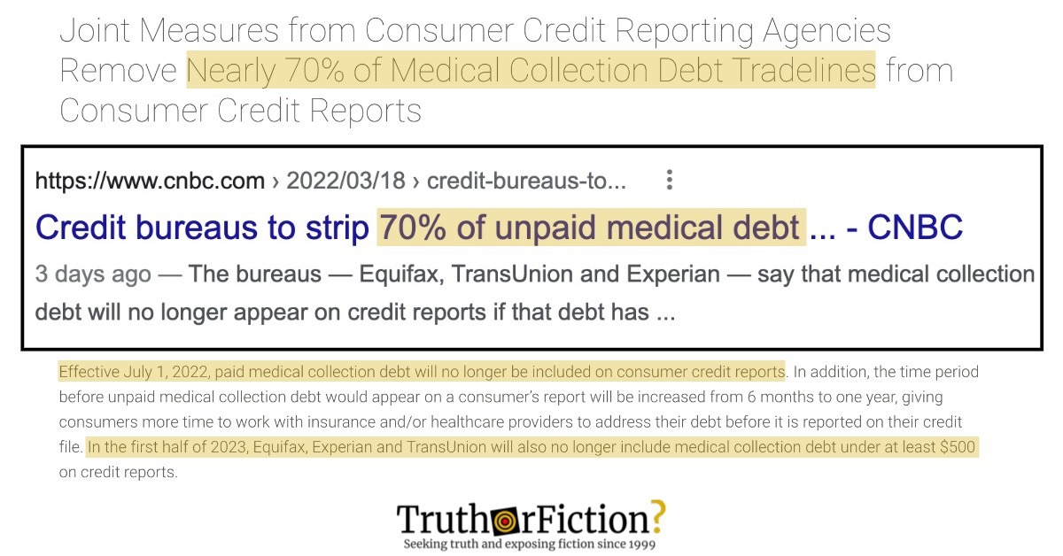 ‘Credit Bureaus to Strip 70% of Unpaid Medical Debt’