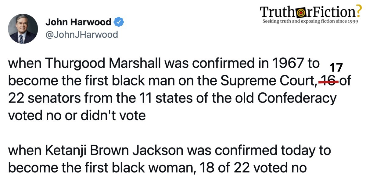 Thurgood Marshall Confirmation Vote vs. Ketanji Brown Jackson