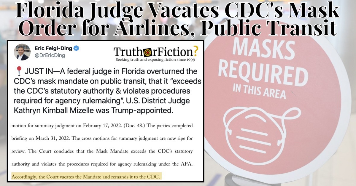 Florida Judge Kathryn Mizelle Overturns CDC’s Public Transportation Mask Mandate