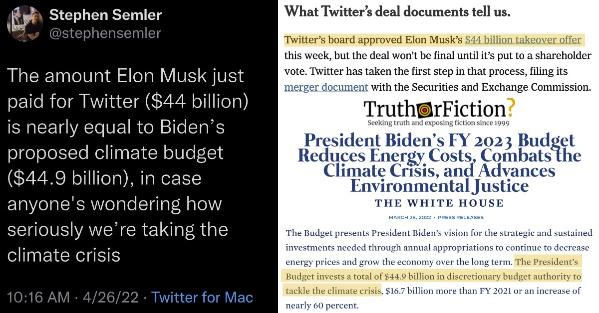 ‘The Amount Elon Musk Just Paid for Twitter ($44 Billion) is Nearly Equal to Biden’s Proposed Climate Budget ($44.9 Billion)’