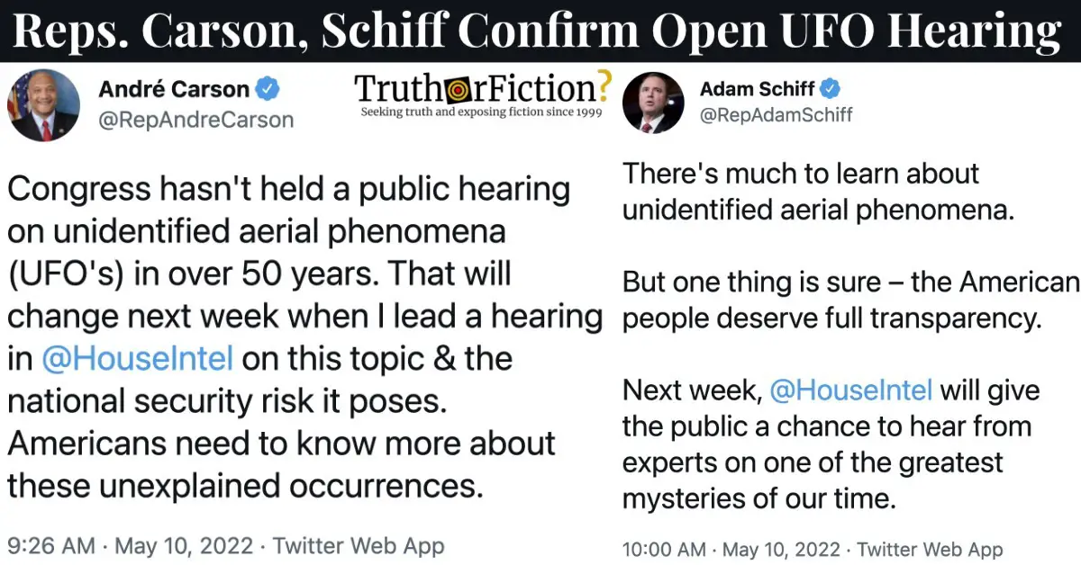 Congressional UFO Hearing Slated for May 17 2022