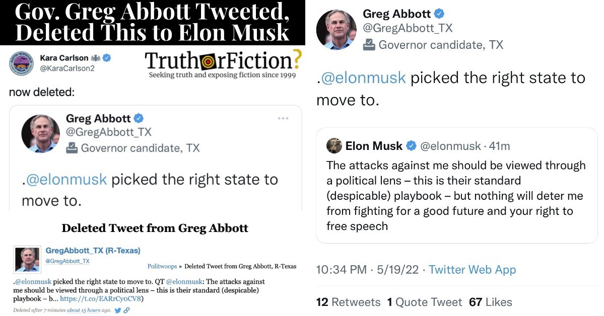Texas Governor Tweets, Quietly Deletes ‘@ElonMusk Picked the Right State to Move to’