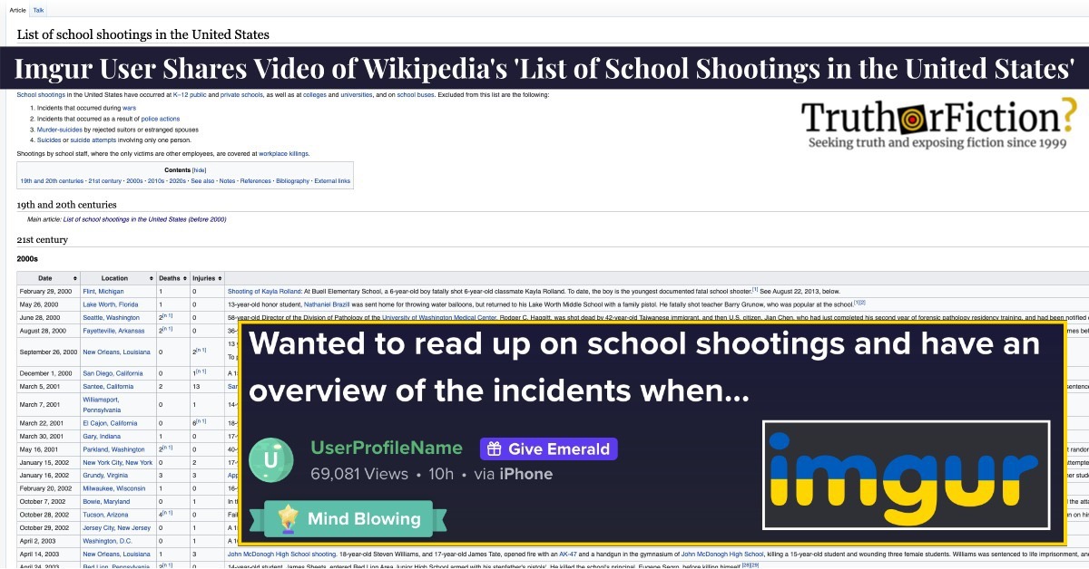 Wikipedia ‘List of School Shootings in the United States’ Video