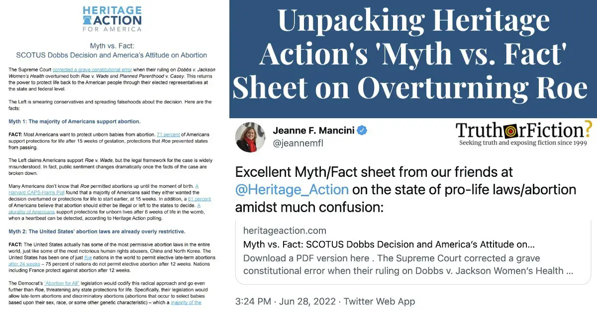‘Myth vs. Fact: SCOTUS Dobbs Decision and America’s Attitude on Abortion’ Heritage Blog Post