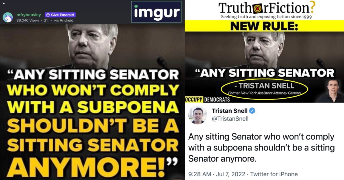 ‘Any Sitting Senator Who Won’t Comply With a Subpoena Shouldn’t Be a Sitting Senator Anymore’ Lindsey Graham Meme