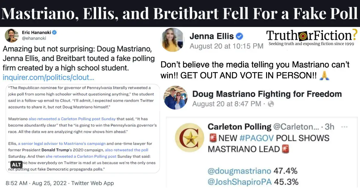 ‘Doug Mastriano, Jenna Ellis, and Breitbart Touted a Fake Polling Firm Created by a High School Student’