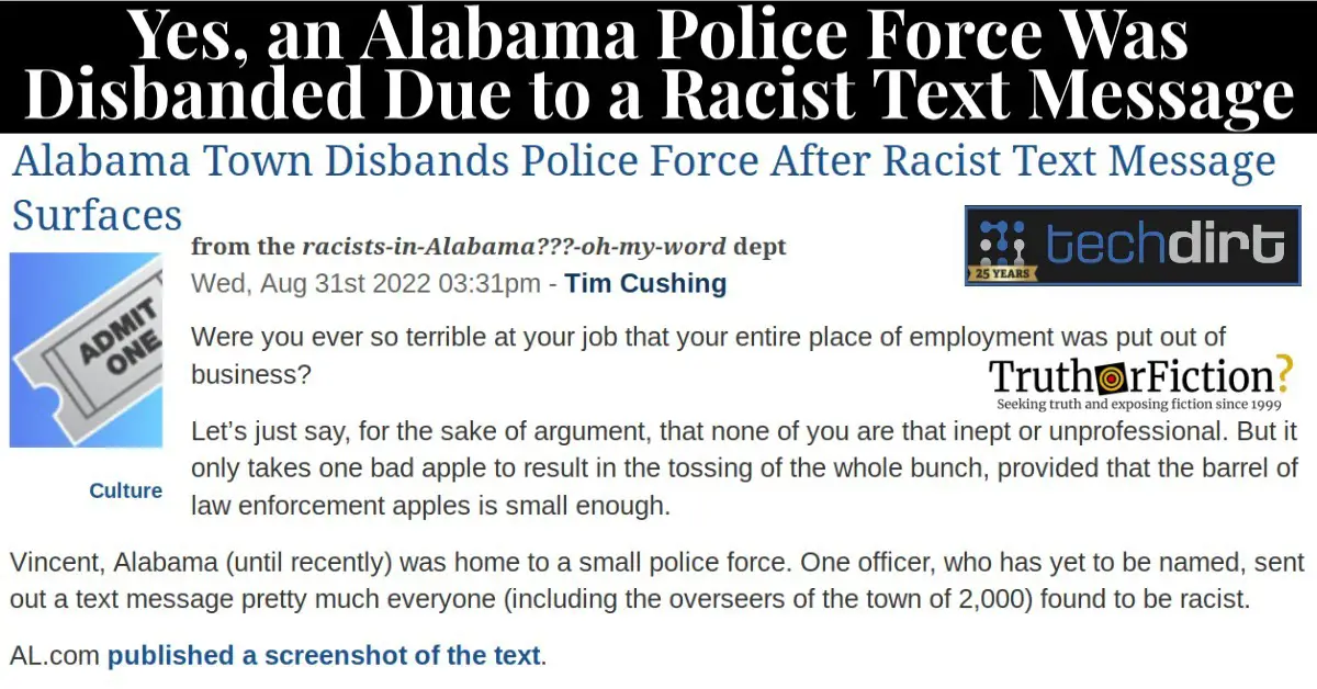 ‘Alabama Town Disbands Police Force After Racist Text Message Surfaces’