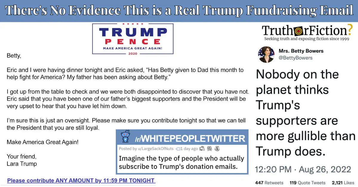 Trump Fundraising Email: ‘Eric and I Were Having Dinner Tonight’