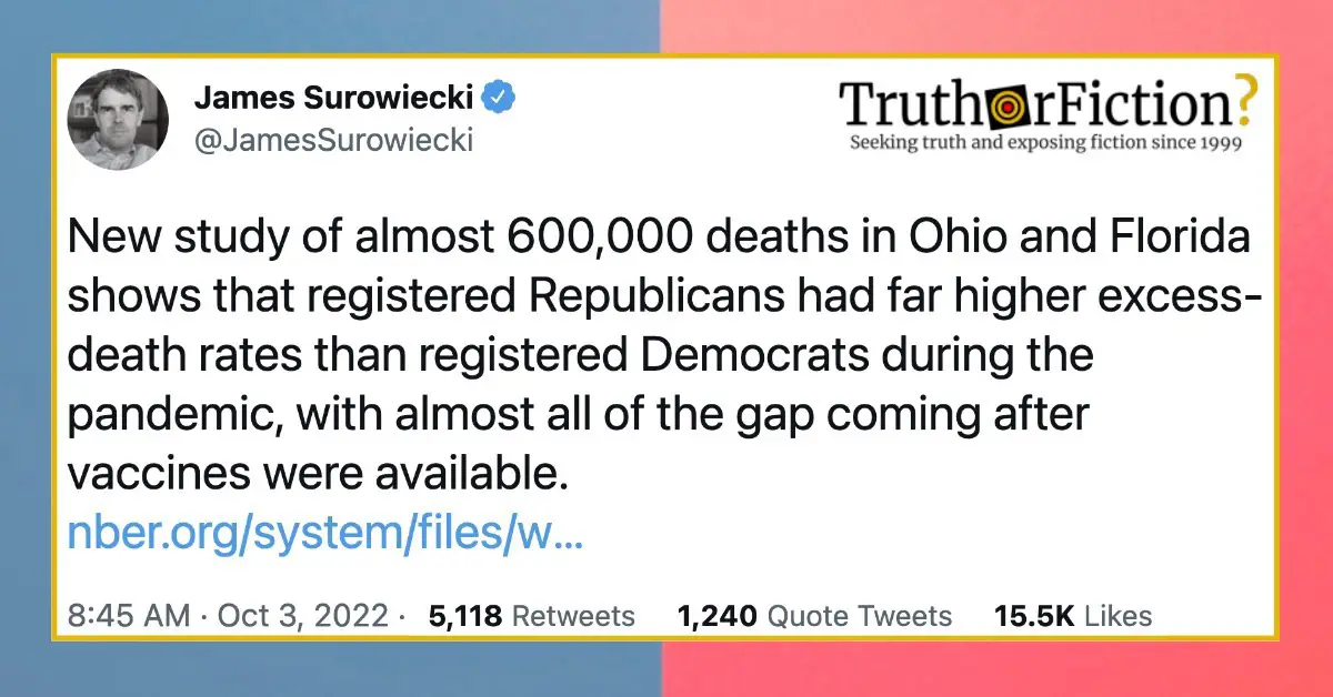 Study: ‘Registered Republicans Had Far Higher Excess Death Rates Than Registered Democrats’ in Ohio and Florida