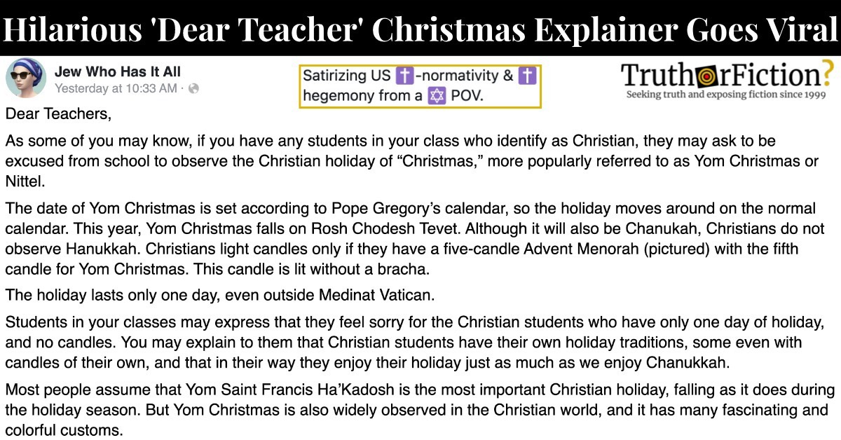 ‘Dear Teacher’ Letter Explaining Christmas Goes Viral on Twitter