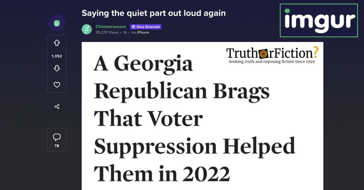 ‘A Georgia Republican Brags That Voter Suppression Helped Them in 2022’