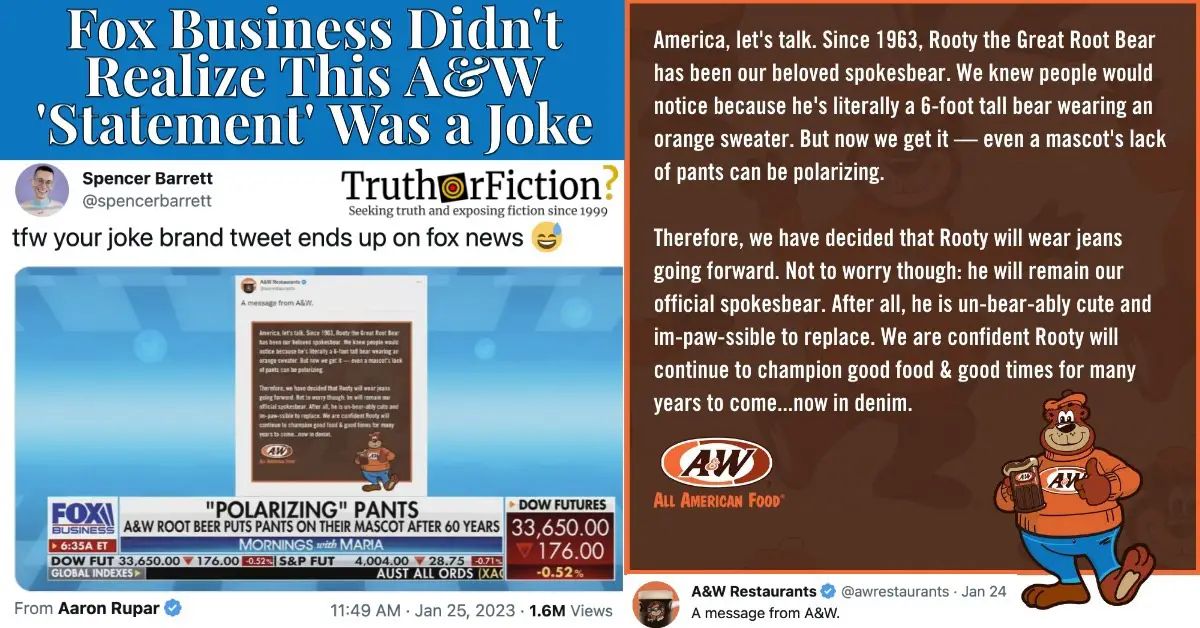 A&W Root Bear ‘Bear Mascot’ Twitter Joke Ends Up on Fox News