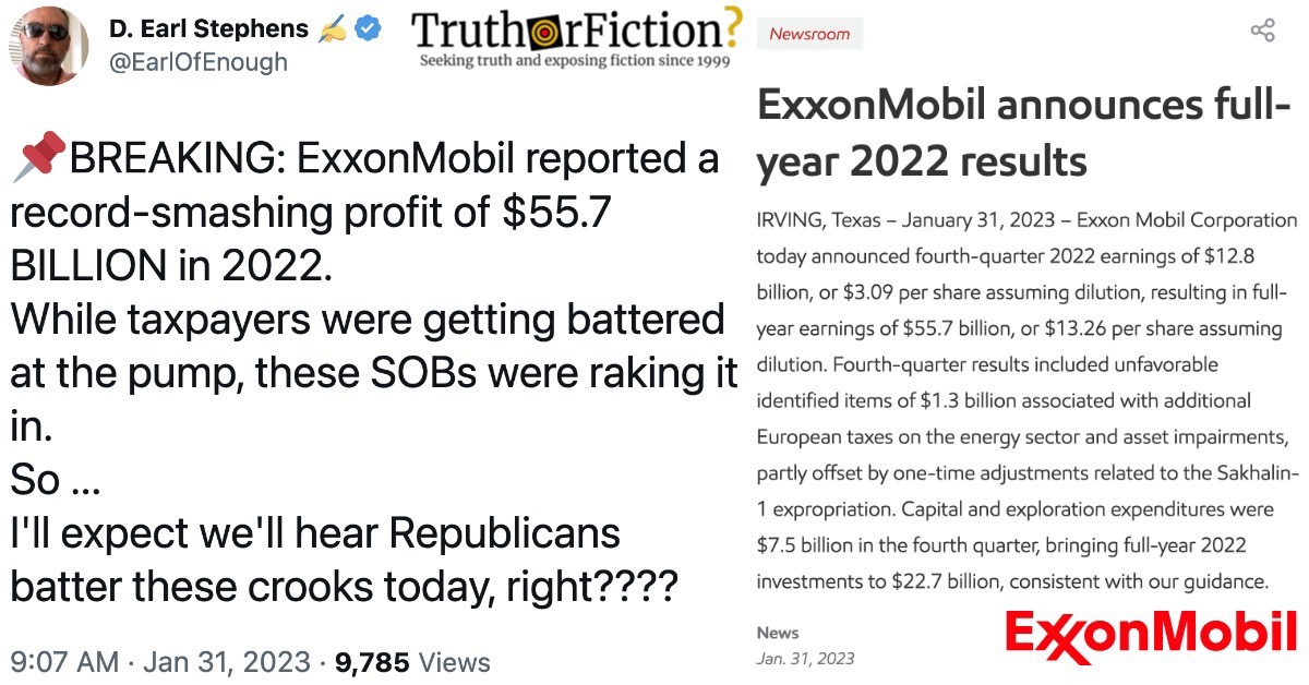 ‘ExxonMobil Reported a Record-Smashing Profit of $55.7 BILLION in 2022 …’