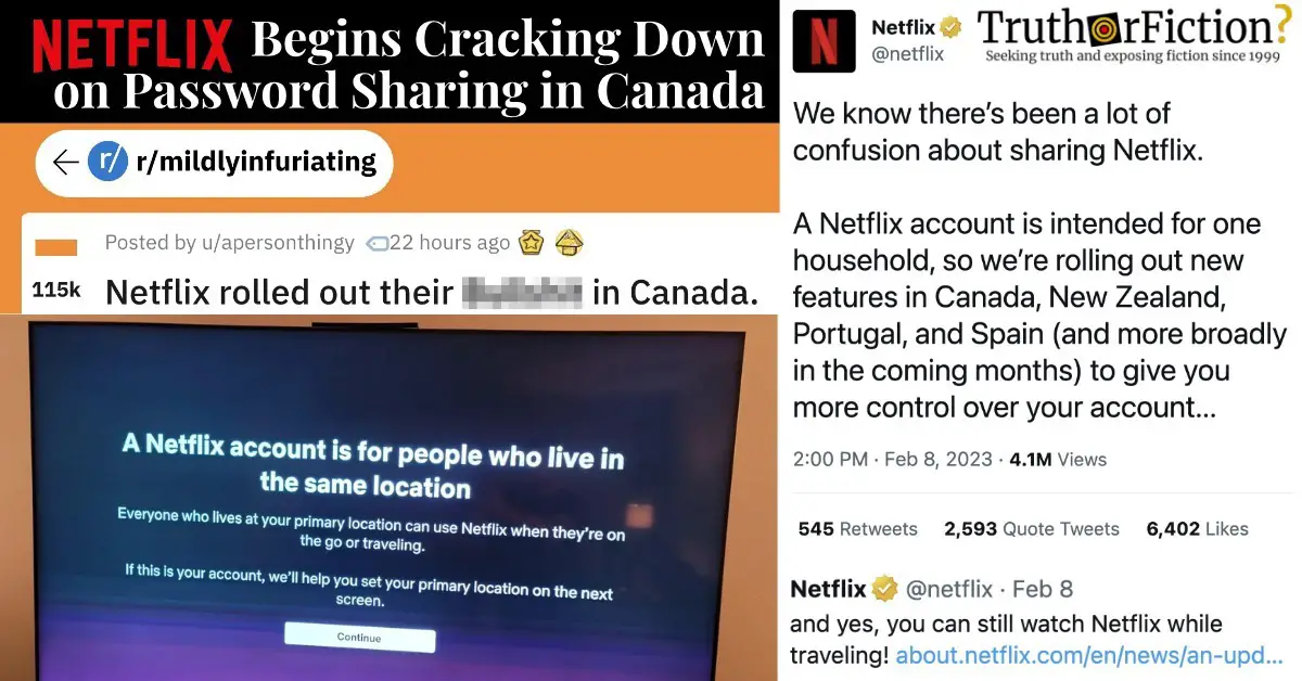 Netflix Canada ‘Password Sharing’ Screen
