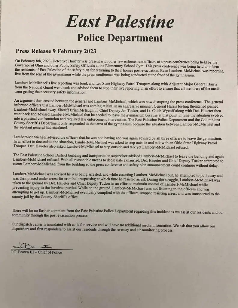 Reporter Evan Lambert Arrested While Covering Ohio Train Derailment