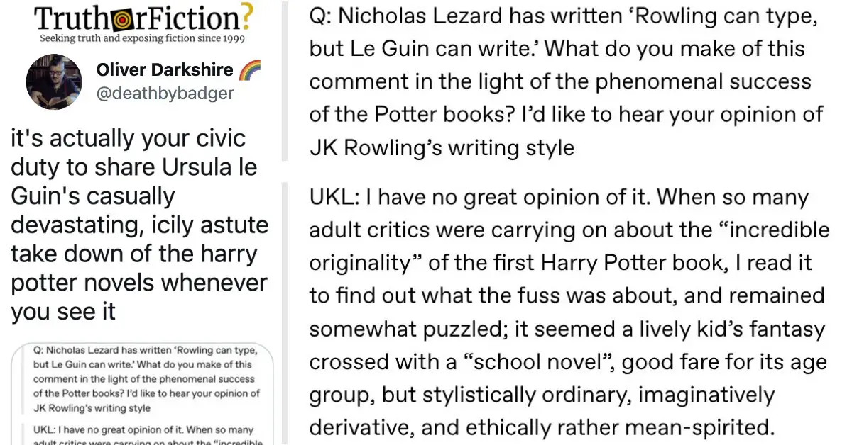 Ursula Le Guin on J.K. Rowling, Harry Potter