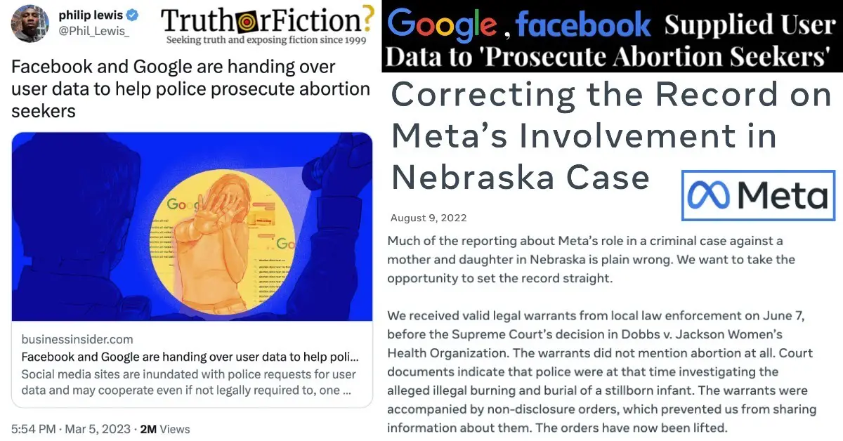 Facebook, Google Supplied User Data to Help Police Locate ‘Abortion Seekers’ in the United States?