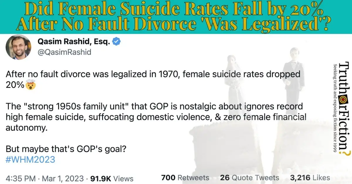 ‘After No Fault Divorce Was Legalized in 1970, Female Suicide Rates Dropped 20 Percent’