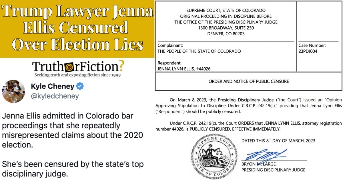 Lawyer Jenna Ellis Acknowledges Election Deception, is Censured in Colorado