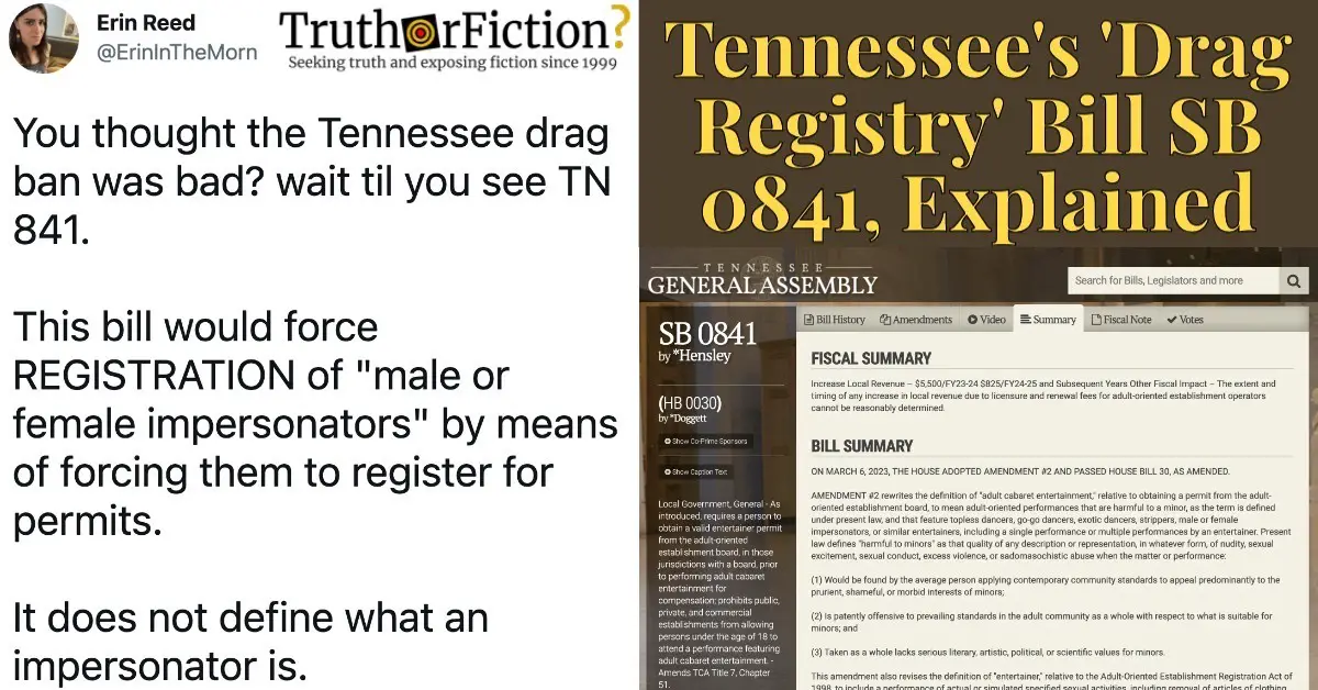 Tennessee SB 841, ‘Drag Performers Must Register With the Government’