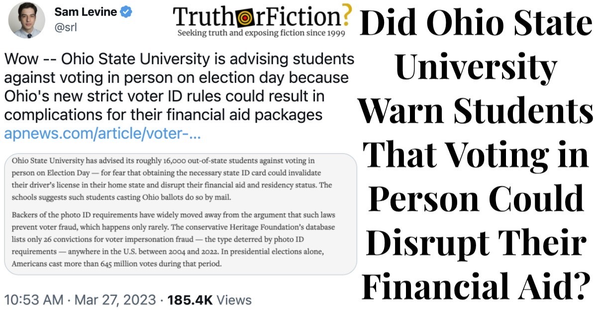 Is Ohio State University Advising Students Against Voting in Person on Election Day for Reasons Related to Financial Aid?