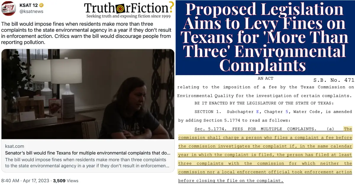 Proposed Bill Would ‘Fine Texans for Multiple Environmental Complaints’ That Don’t Result in ‘Enforcement’