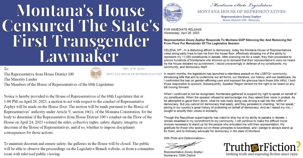 Transgender Montana Lawmaker Censured