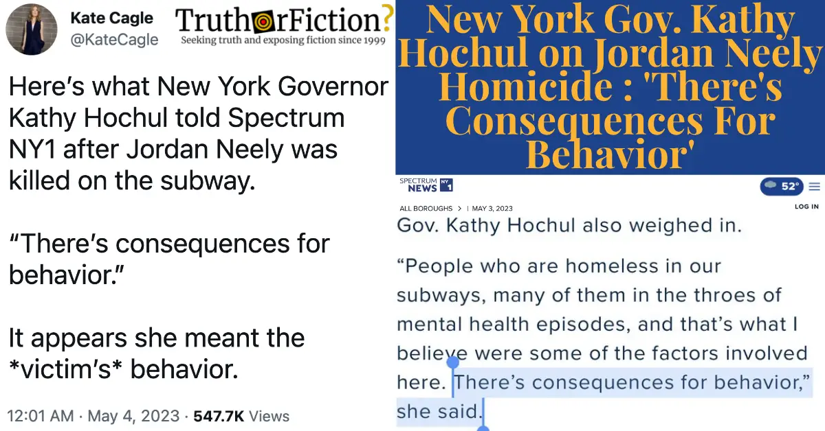 New York State Governor Quote on Jordan Neely, Subway Homicide: ‘There’s Consequences for Behavior’