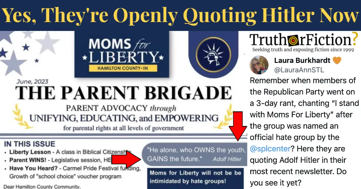 A Moms For Liberty Chapter Quoted Hitler in Newsletter