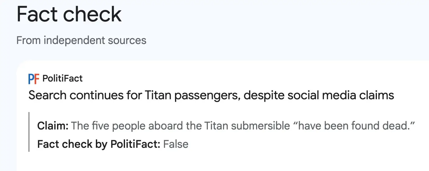 google fact check box wrong